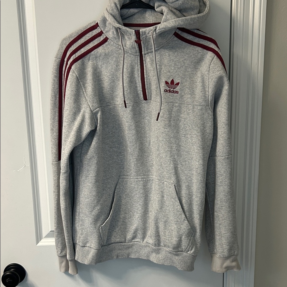 Adidas Light Gray Hoodie with Maroon Accents